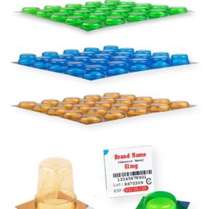 31-Day Countdown Cards (Copy) features three layers of colored tablets in blister packs (green, blue, orange), a single orange tablet in its packaging, a close-up green tablet, and a prescription label showing 81mg dosage.