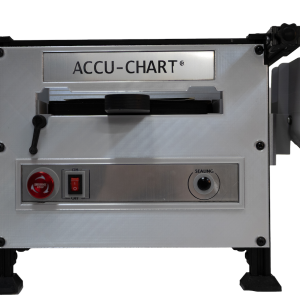 Front view of a Rollin Station machine, commonly used in Pharmacy Automations, featuring a control panel, power switch, red emergency stop button, and a large gray component on the right side.